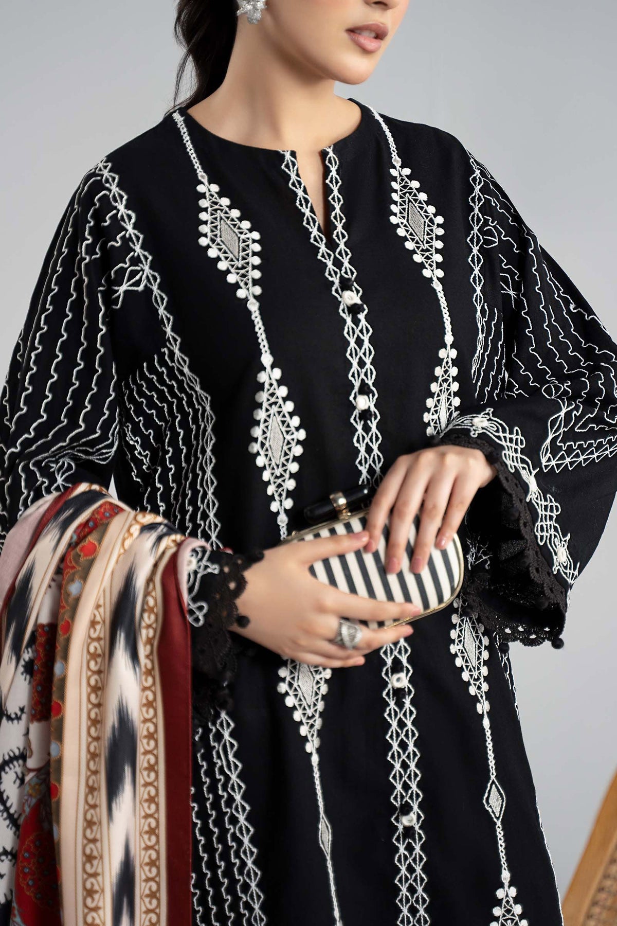 Maria B | Luxury Winter Pret 25 | DW-W25-51-Black by Maria B - Designer Dress  - Type : Ladies Clothes - Available at Libayah - 100% Original 