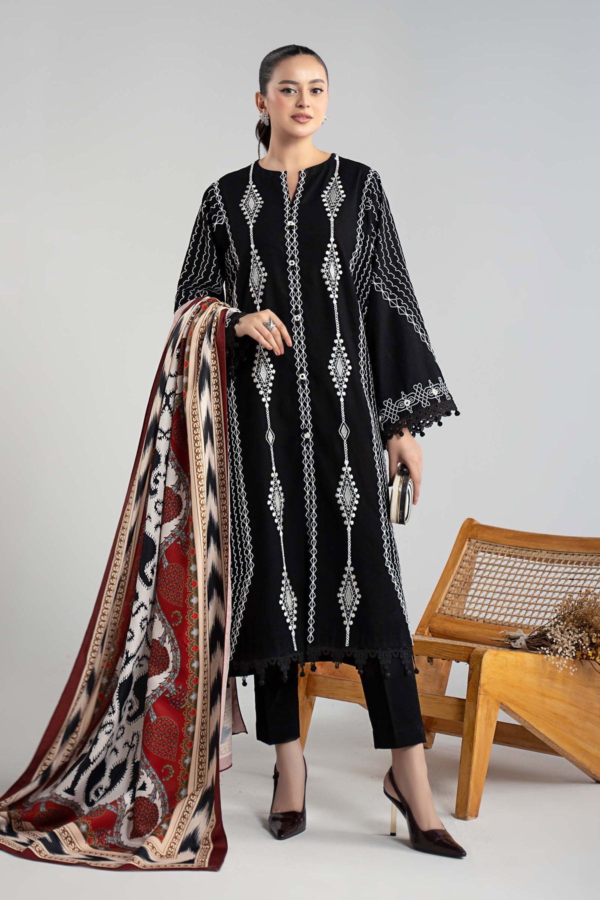 Maria B | Luxury Winter Pret 25 | DW-W25-51-Black by Maria B - Designer Dress  - Type : Ladies Clothes - Available at Libayah - 100% Original 