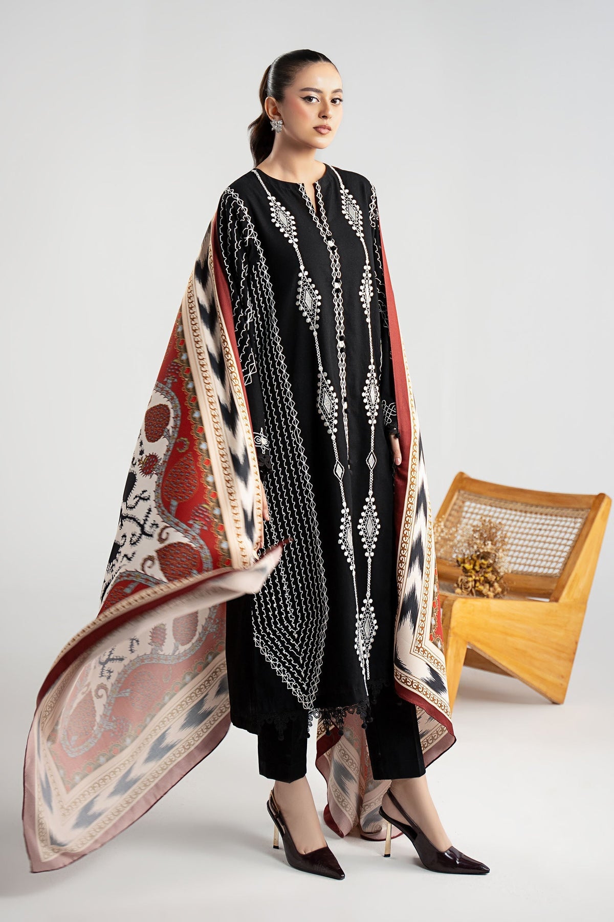 Maria B | Luxury Winter Pret 25 | DW-W25-51-Black by Maria B - Designer Dress  - Type : Ladies Clothes - Available at Libayah - 100% Original 