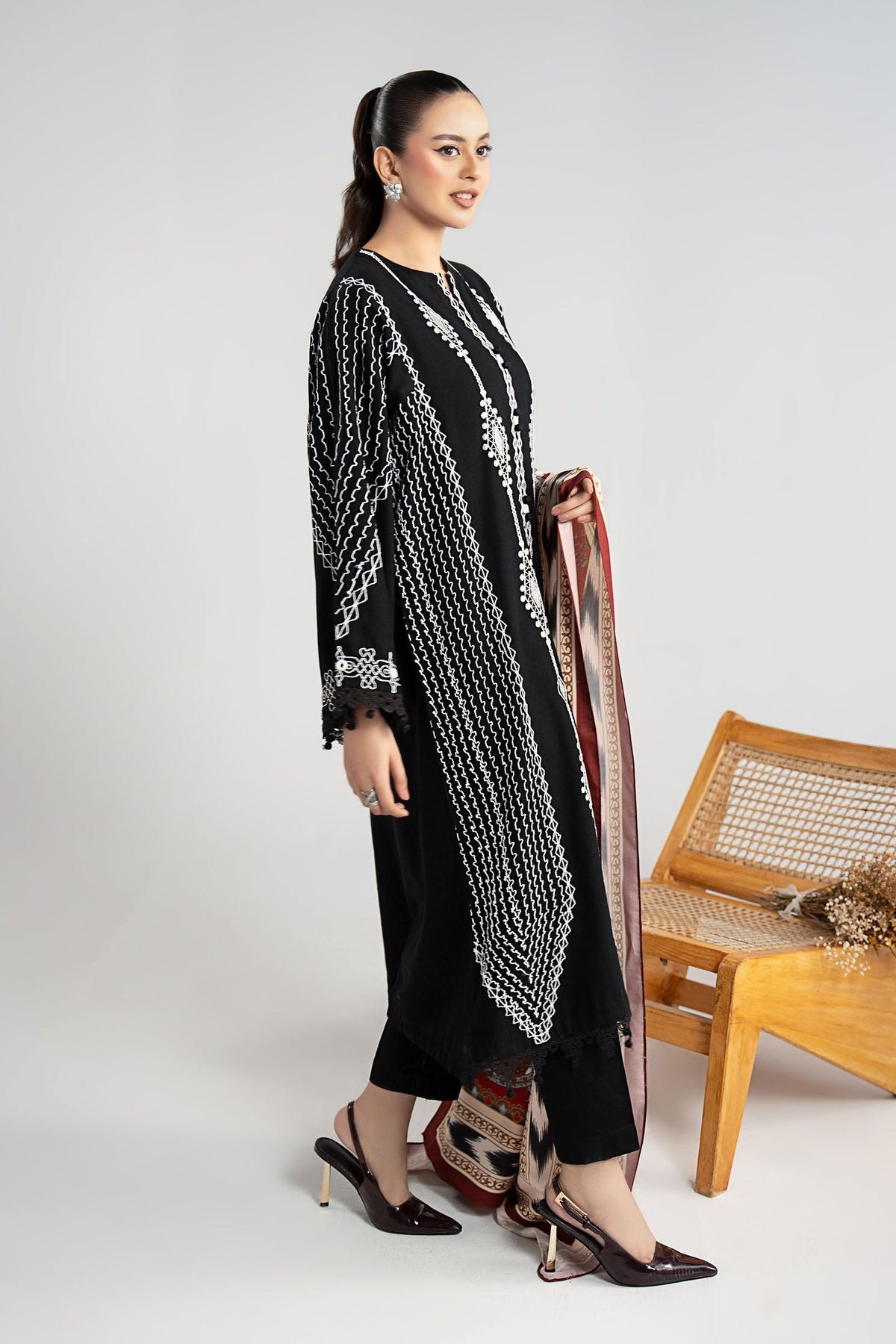 Maria B | Luxury Winter Pret 25 | DW-W25-51-Black by Maria B - Designer Dress  - Type : Ladies Clothes - Available at Libayah - 100% Original 