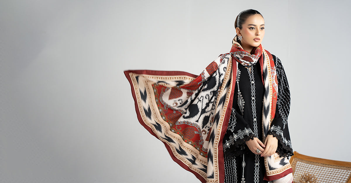 Maria B | Luxury Winter Pret 25 | DW-W25-51-Black by Maria B - Designer Dress  - Type : Ladies Clothes - Available at Libayah - 100% Original 