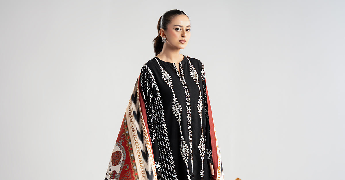 Maria B | Luxury Winter Pret 25 | DW-W25-51-Black by Maria B - Designer Dress  - Type : Ladies Clothes - Available at Libayah - 100% Original 