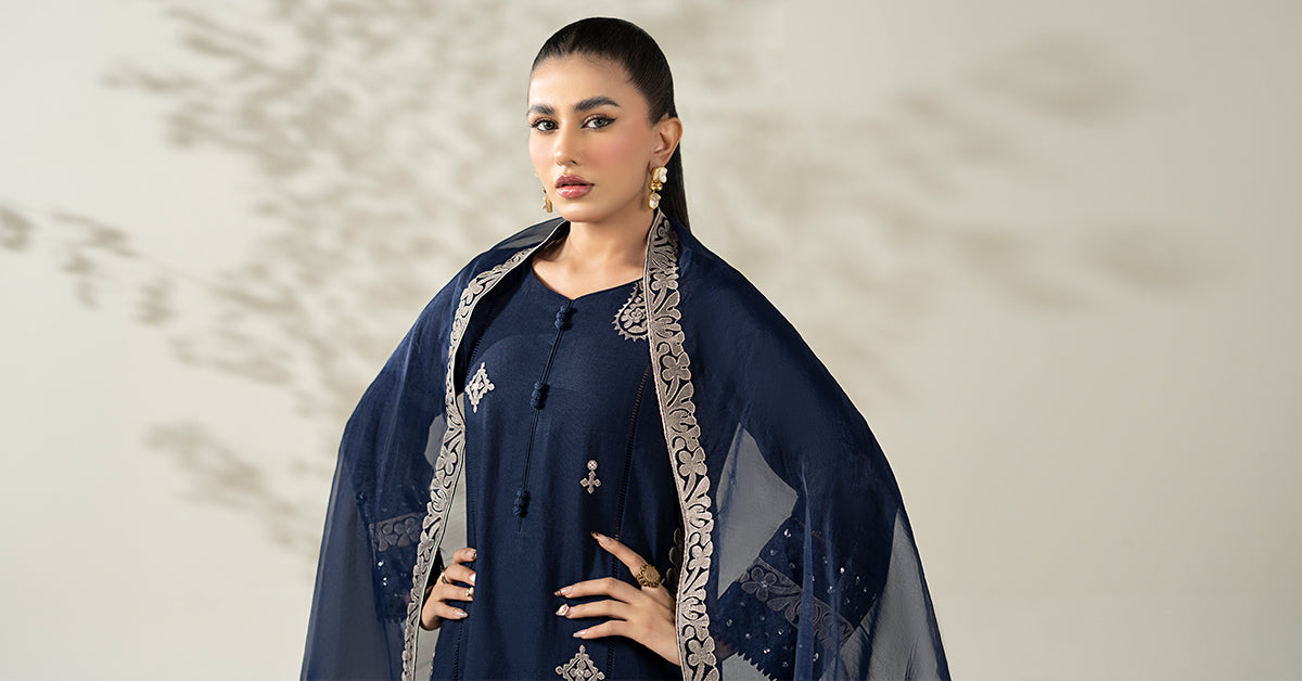 Maria B | Luxury Winter Pret 25 | DW-W25-54-Blue by Maria B - Designer Dress  - Type : Ladies Clothes - Available at Libayah - 100% Original 