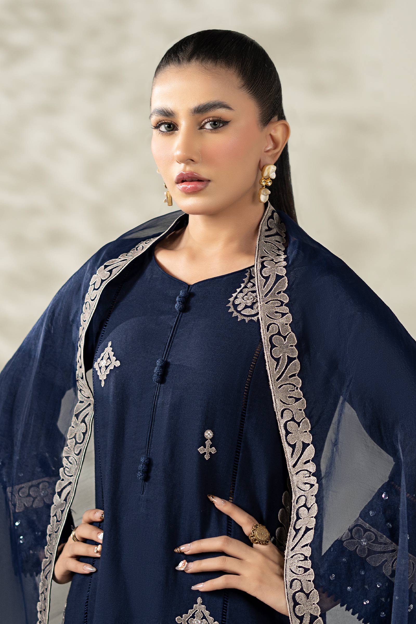 Maria B | Luxury Winter Pret 25 | DW-W25-54-Blue by Maria B - Designer Dress  - Type : Ladies Clothes - Available at Libayah - 100% Original 