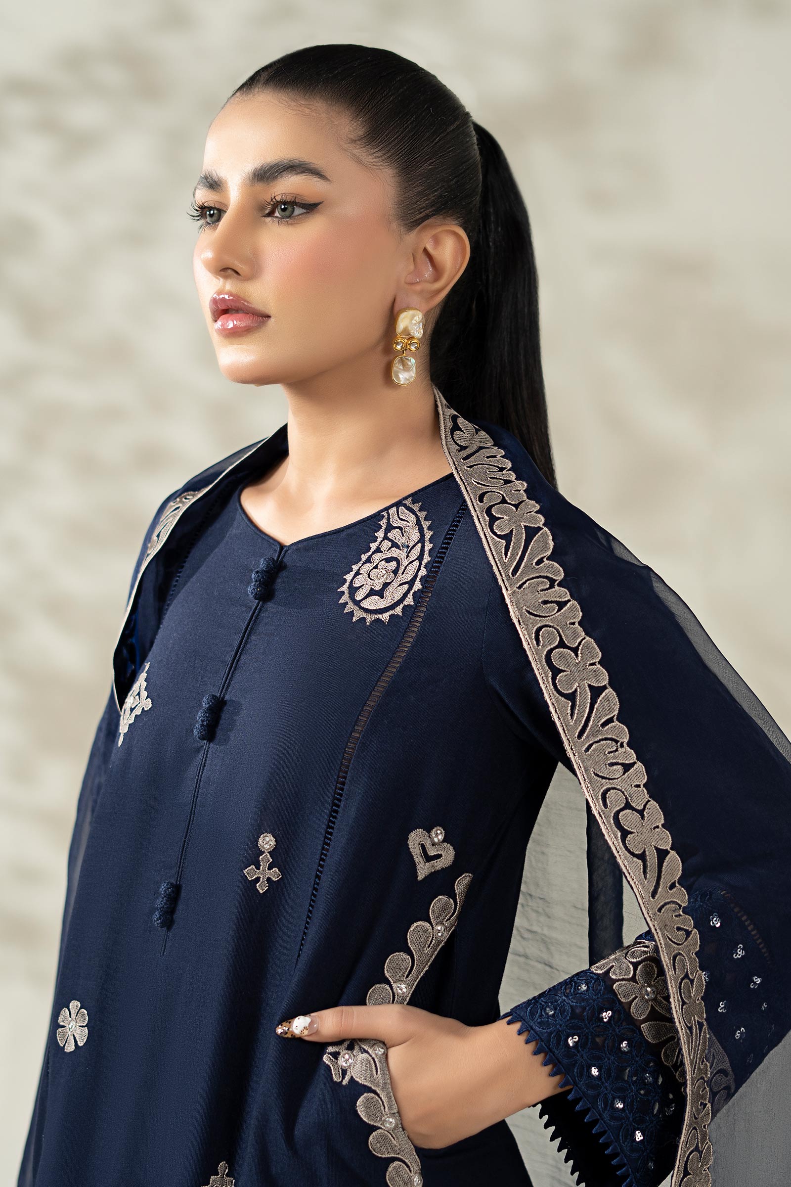Maria B | Luxury Winter Pret 25 | DW-W25-54-Blue by Maria B - Designer Dress  - Type : Ladies Clothes - Available at Libayah - 100% Original 