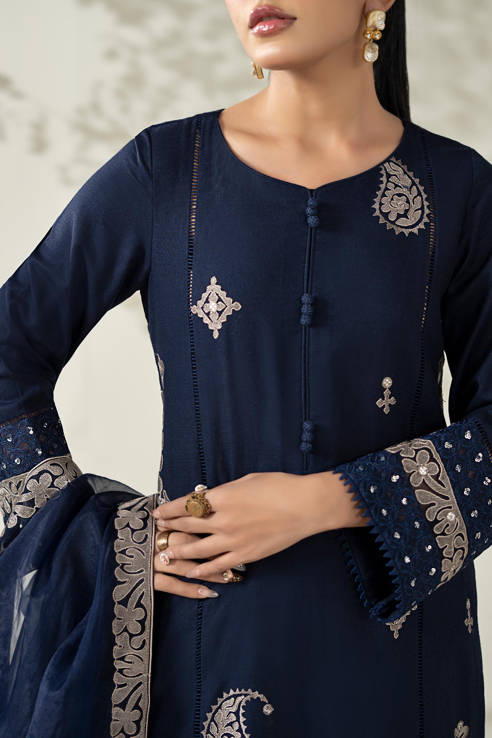 Maria B | Luxury Winter Pret 25 | DW-W25-54-Blue by Maria B - Designer Dress  - Type : Ladies Clothes - Available at Libayah - 100% Original 