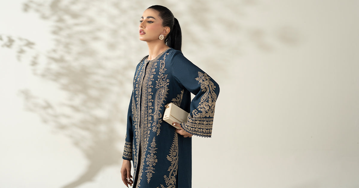 Maria B | Luxury Winter Pret 25 | DW-W25-58-Blue by Maria B - Designer Dress  - Type : Ladies Clothes - Available at Libayah - 100% Original 