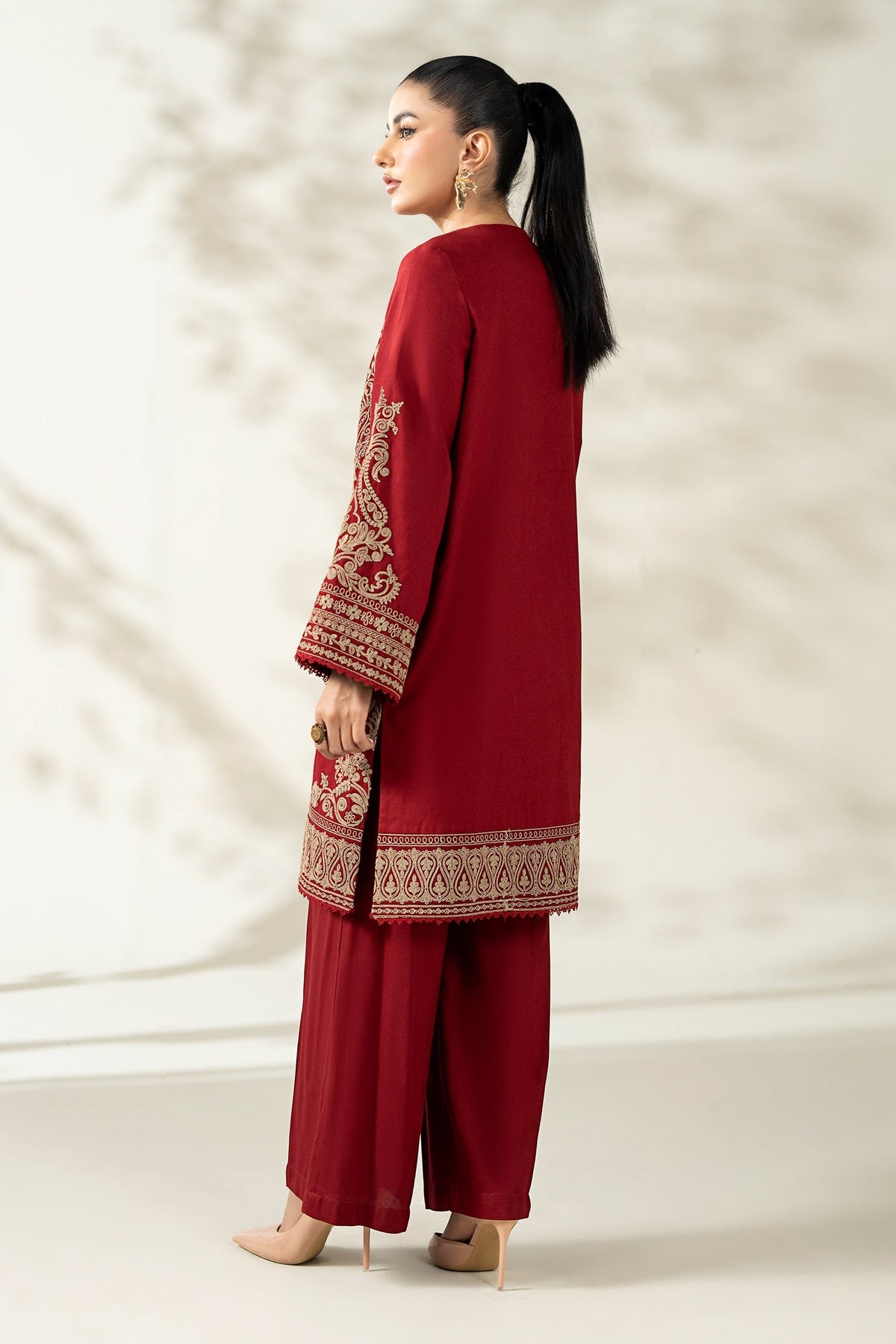 Maria B | Luxury Winter Pret 25 | DW-W25-58-Maroon by Maria B - Designer Dress  - Type : Ladies Clothes - Available at Libayah - 100% Original 