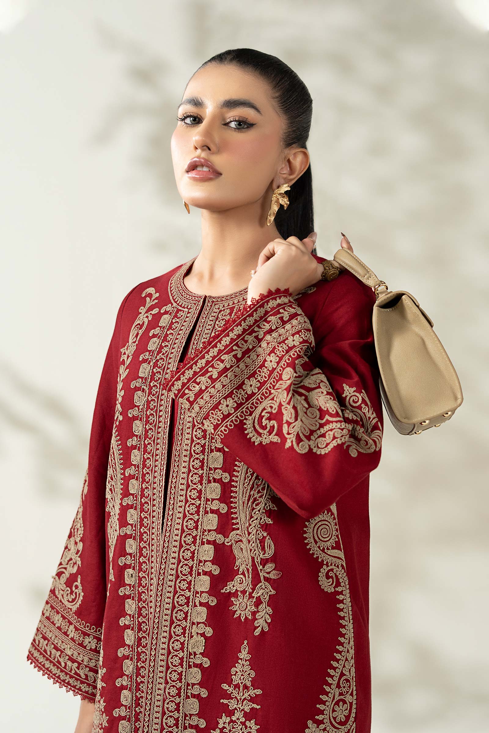Maria B | Luxury Winter Pret 25 | DW-W25-58-Maroon by Maria B - Designer Dress  - Type : Ladies Clothes - Available at Libayah - 100% Original 