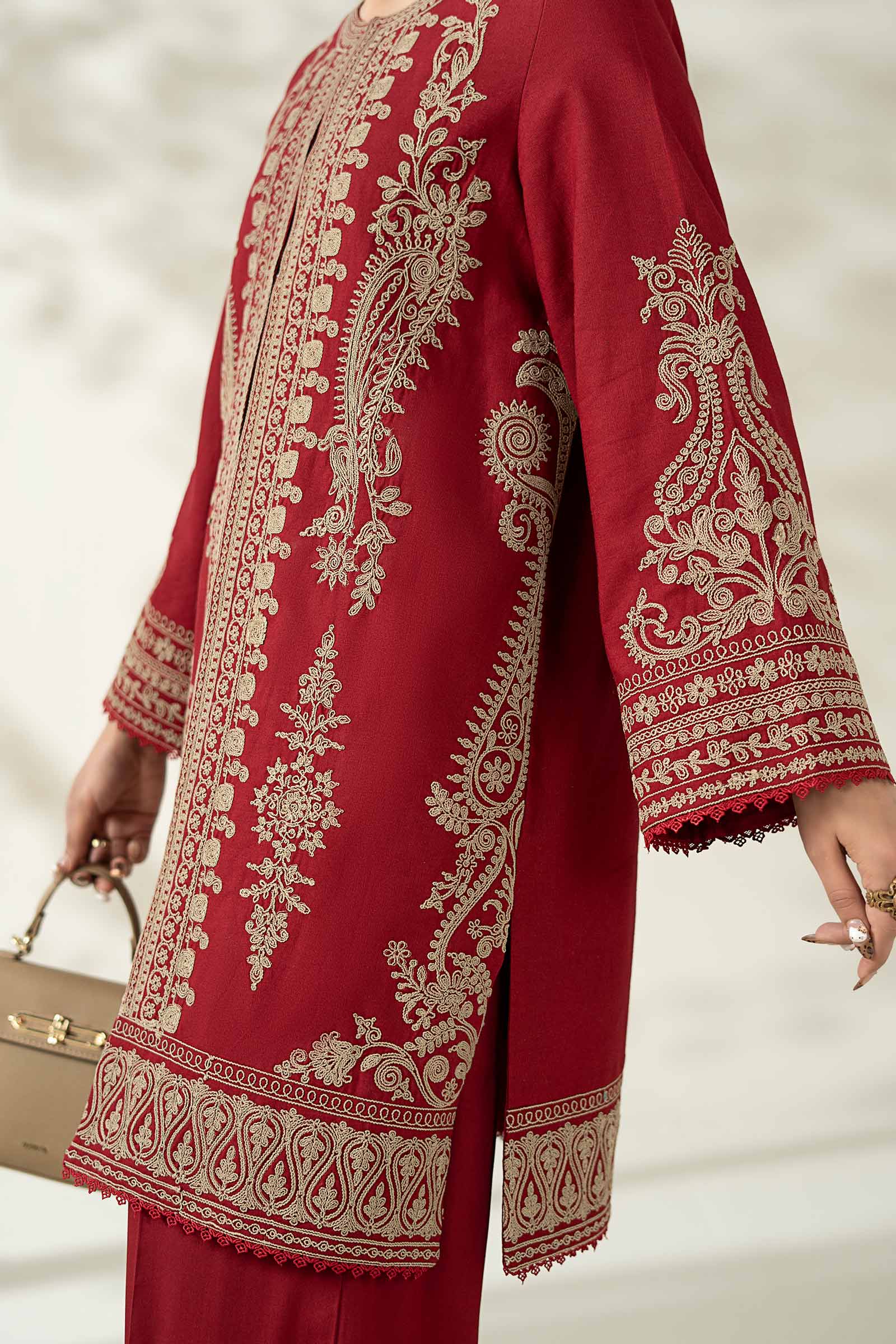 Maria B | Luxury Winter Pret 25 | DW-W25-58-Maroon by Maria B - Designer Dress  - Type : Ladies Clothes - Available at Libayah - 100% Original 