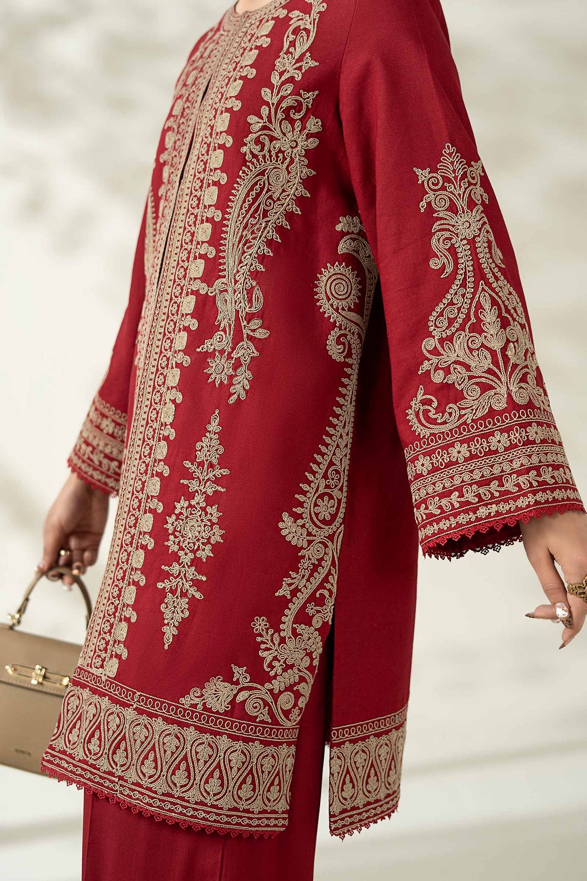 Maria B | Luxury Winter Pret 25 | DW-W25-58-Maroon by Maria B - Designer Dress  - Type : Ladies Clothes - Available at Libayah - 100% Original 