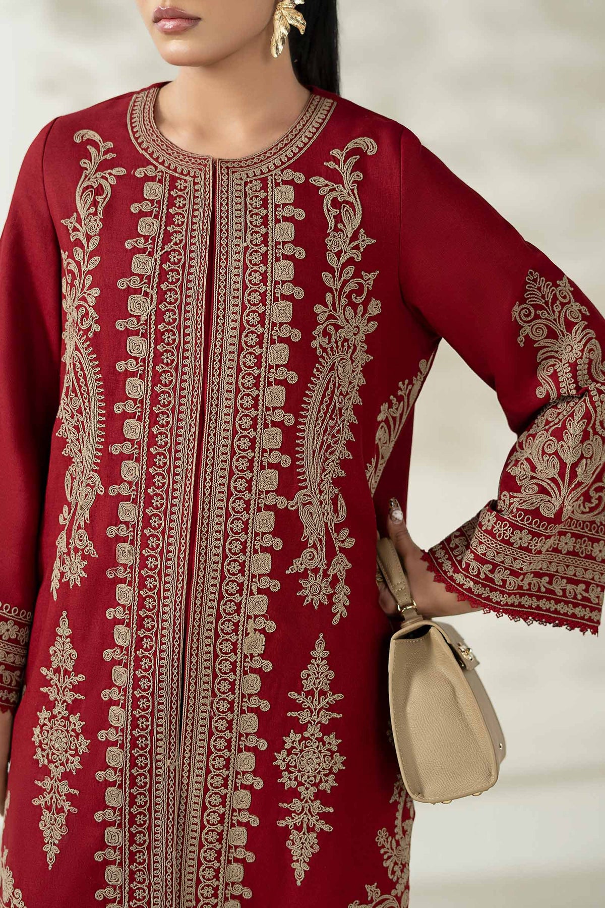 Maria B | Luxury Winter Pret 25 | DW-W25-58-Maroon by Maria B - Designer Dress  - Type : Ladies Clothes - Available at Libayah - 100% Original 