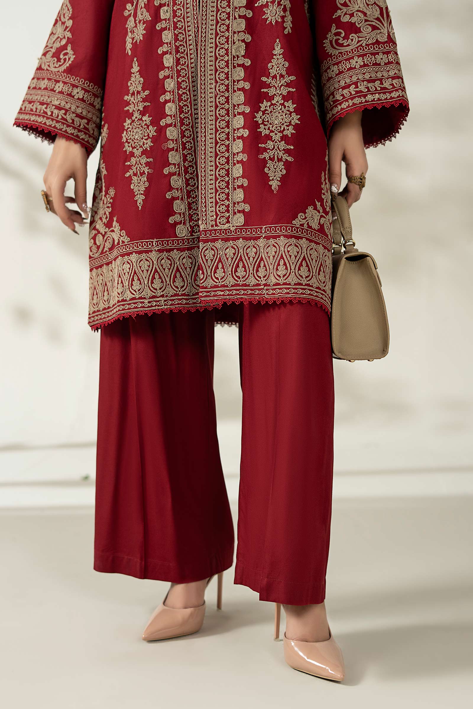 Maria B | Luxury Winter Pret 25 | DW-W25-58-Maroon by Maria B - Designer Dress  - Type : Ladies Clothes - Available at Libayah - 100% Original 