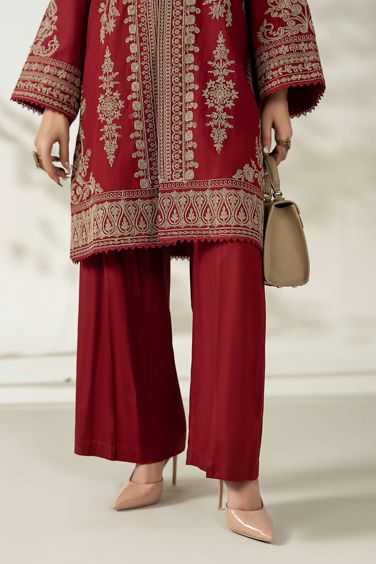 Maria B | Luxury Winter Pret 25 | DW-W25-58-Maroon by Maria B - Designer Dress  - Type : Ladies Clothes - Available at Libayah - 100% Original 