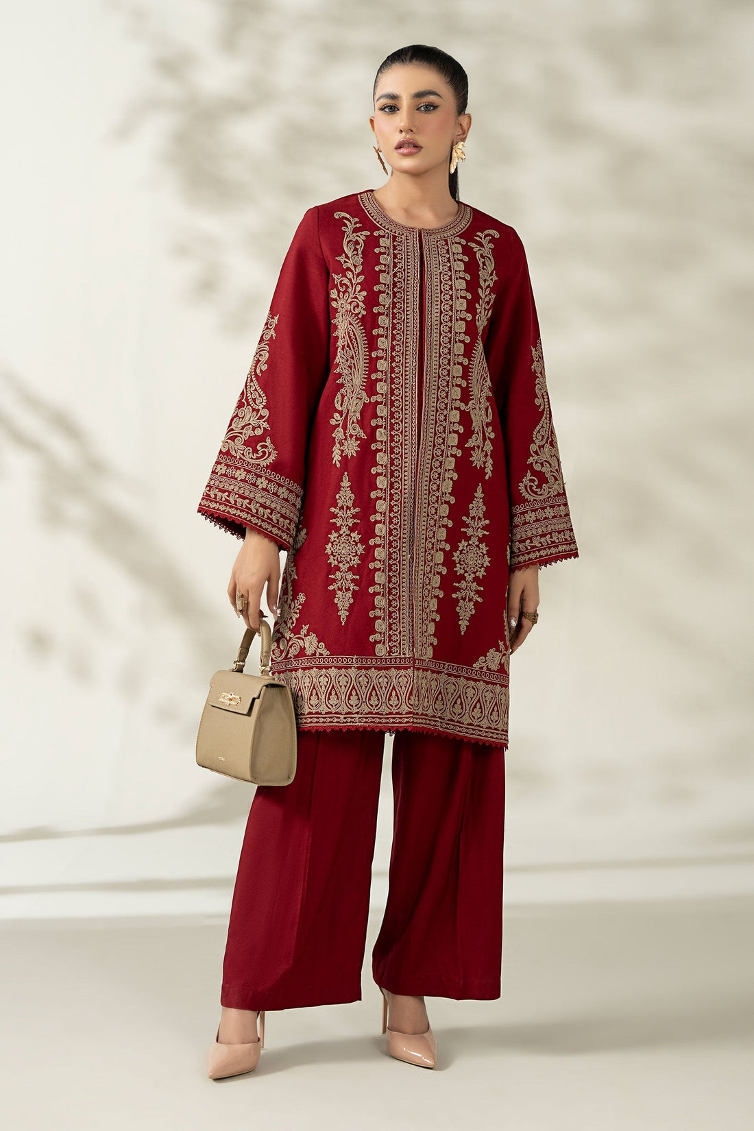 Maria B | Luxury Winter Pret 25 | DW-W25-58-Maroon by Maria B - Designer Dress  - Type : Ladies Clothes - Available at Libayah - 100% Original 