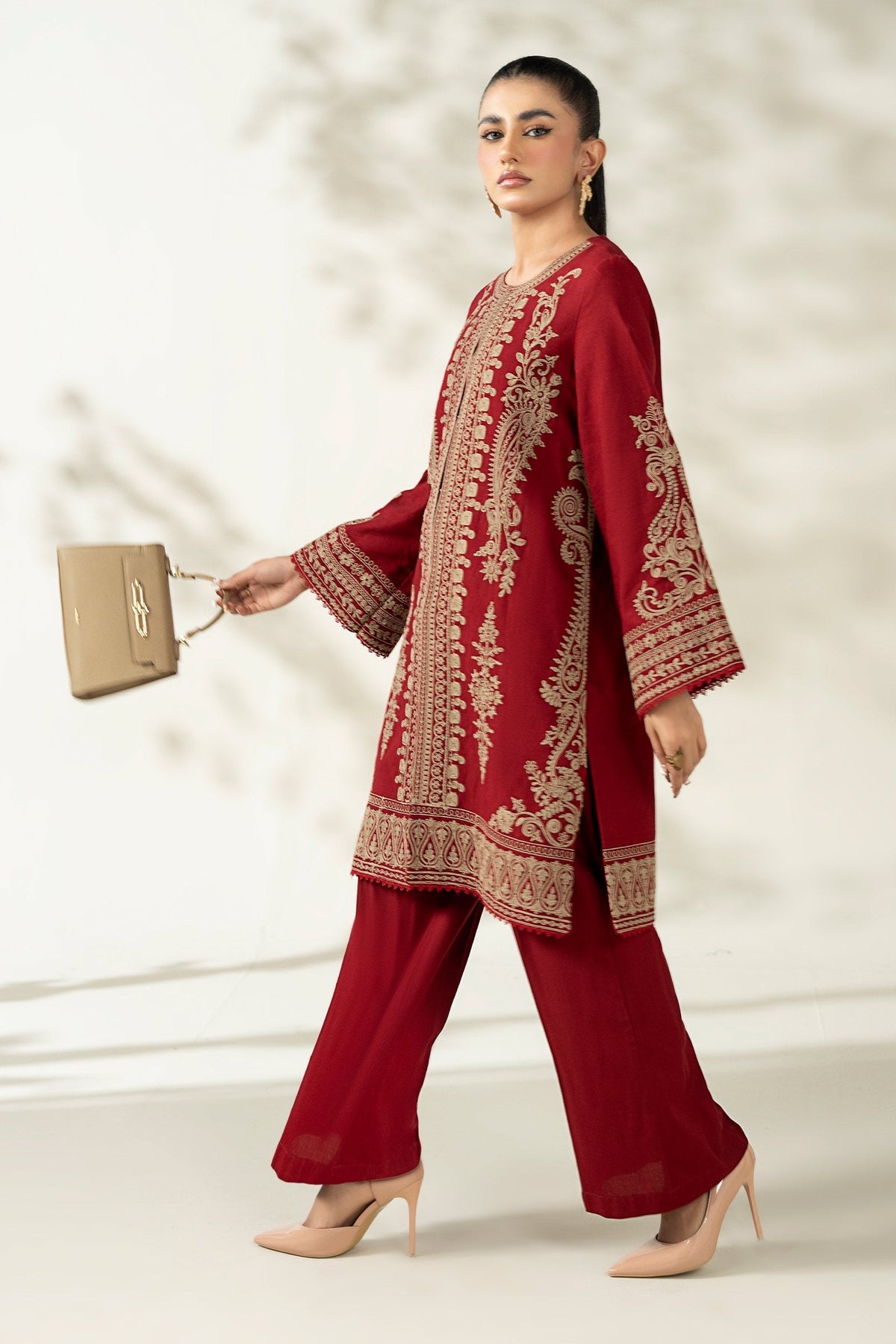Maria B | Luxury Winter Pret 25 | DW-W25-58-Maroon by Maria B - Designer Dress  - Type : Ladies Clothes - Available at Libayah - 100% Original 
