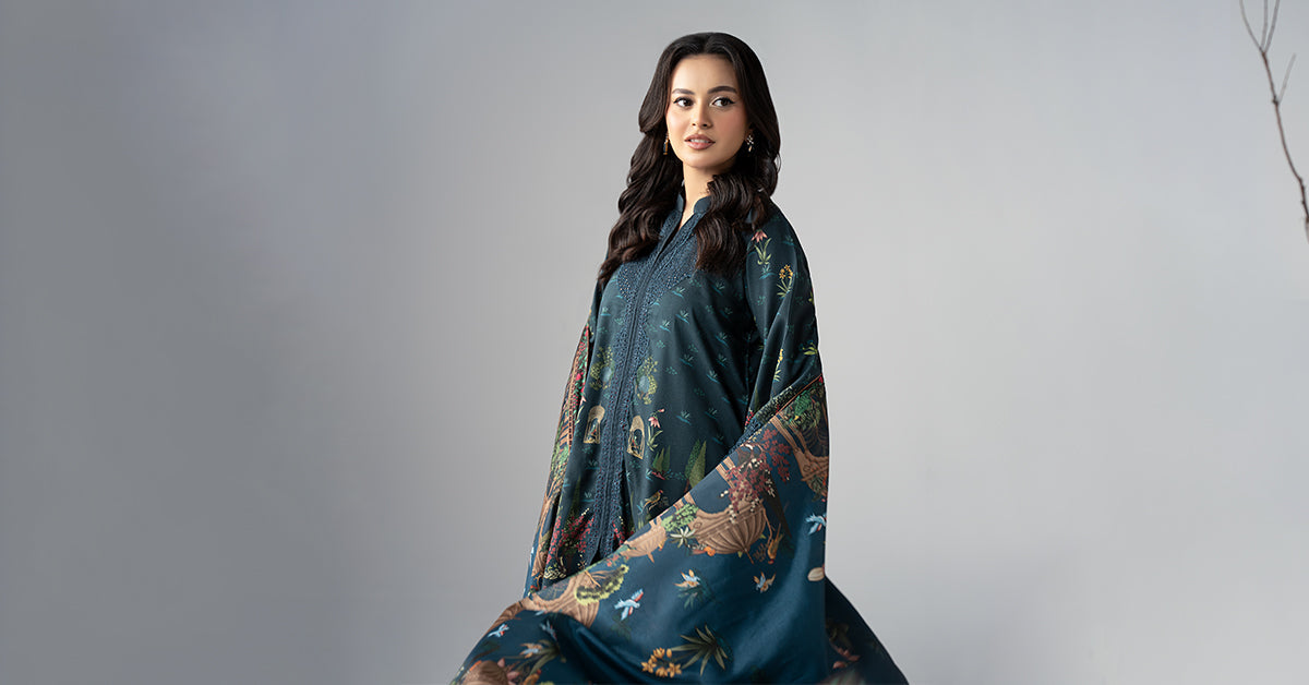 Maria B | Luxury Winter Pret 25 | DW-W25-59-Teal by Maria B - Designer Dress  - Type : Ladies Clothes - Available at Libayah - 100% Original 