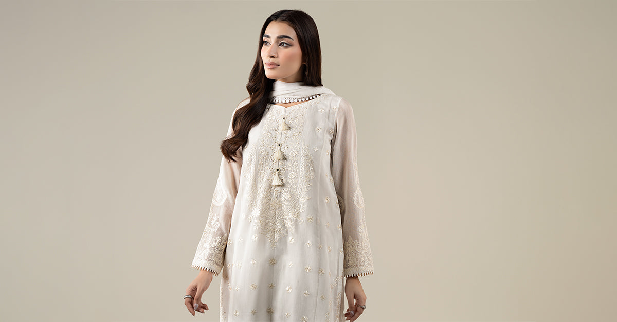 Maria B | Luxury Winter Pret 25 | DW-EA25-76-Off White by Maria B - Designer Dress  - Type : Ladies Clothes - Available at Libayah - 100% Original 