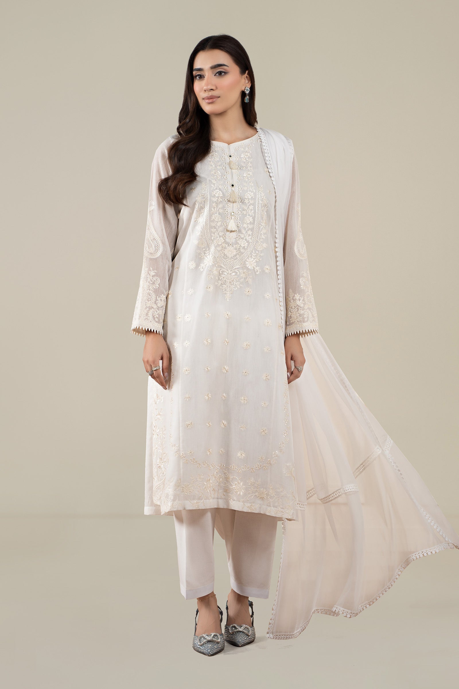 Maria B | Luxury Winter Pret 25 | DW-EA25-76-Off White by Maria B - Designer Dress  - Type : Ladies Clothes - Available at Libayah - 100% Original 