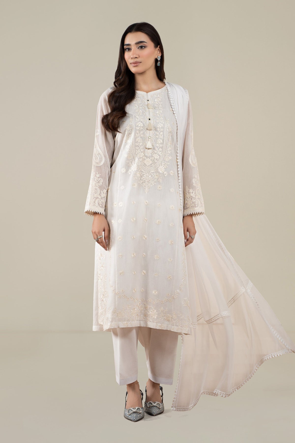 Maria B | Pre Fall Dresses | 3 Piece Embroidered Paper Cotton Suit AA by Maria B - Designer Dress  - Type : Ladies Clothes - Available at Libayah - 100% Original 