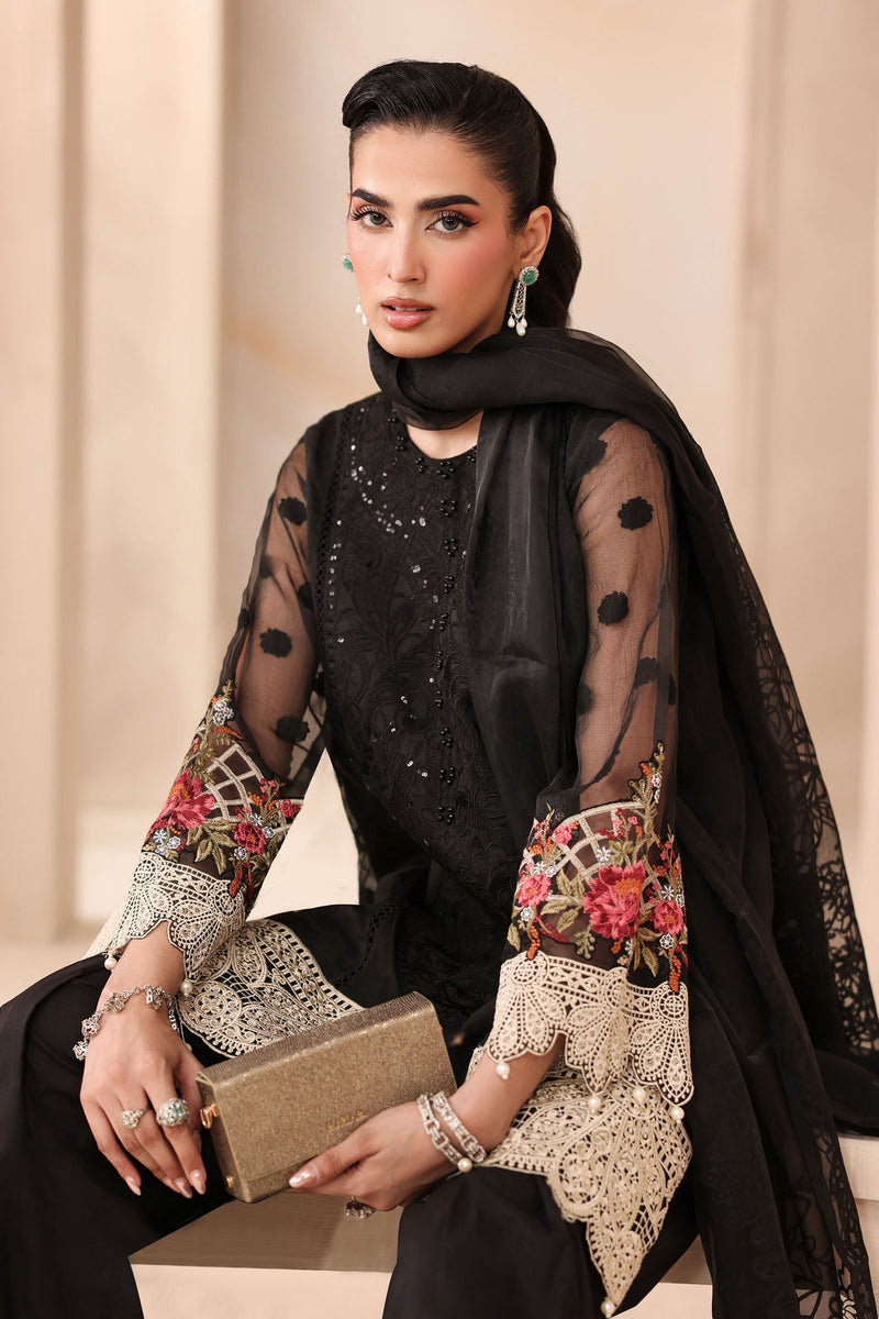 Maria B | Pre Fall Dresses | 3 Piece Embroidered Organza Jacquard Suit Black by Maria B - Designer Dress  - Type : Ladies Clothes - Available at Libayah - 100% Original 