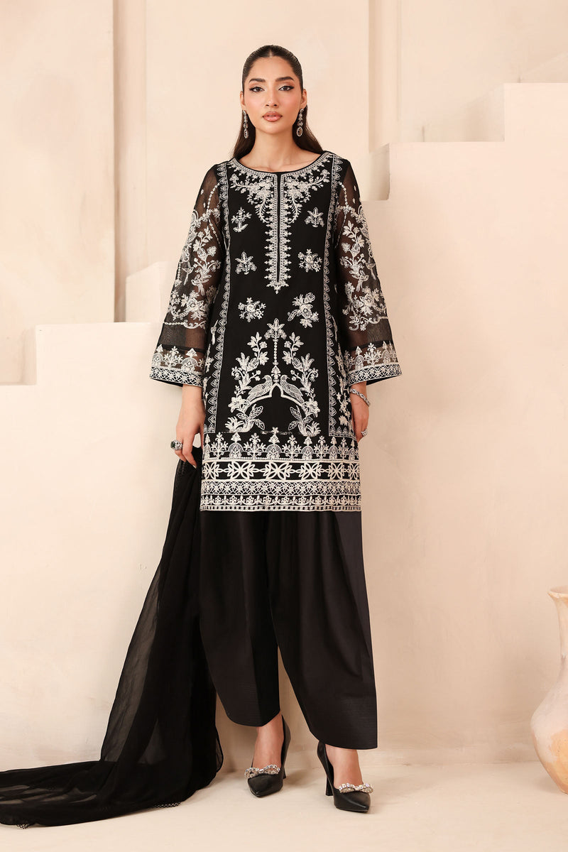 Maria B | Pre Fall Dresses | 3 Piece Embroidered Cotton Net Suit Black by Maria B - Designer Dress  - Type : Ladies Clothes - Available at Libayah - 100% Original 