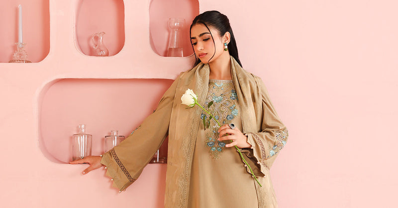 Maria B | Luxury Winter Pret 25 | DW-PF25-03-Coffee by Maria B - Designer Dress  - Type : Ladies Clothes - Available at Libayah - 100% Original 