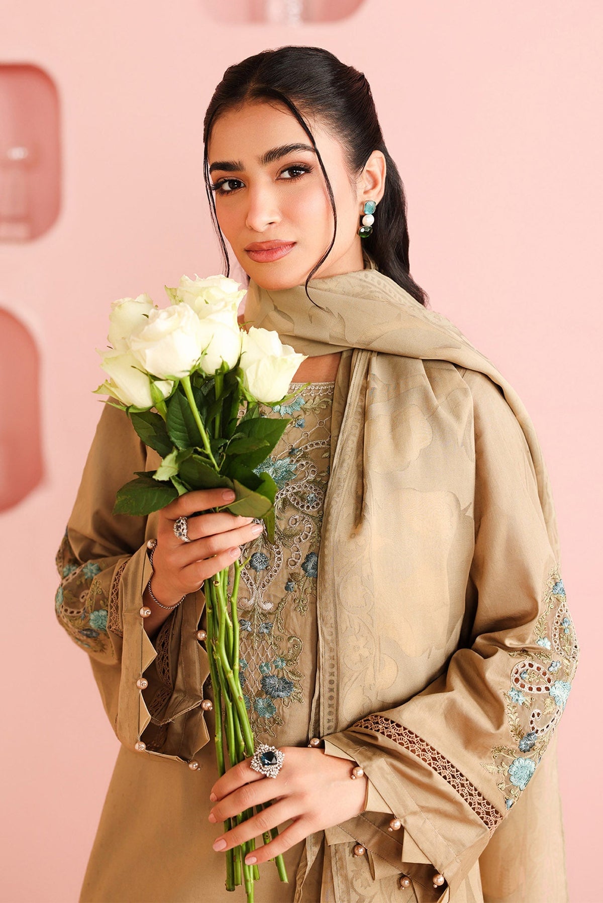 Maria B | Luxury Winter Pret 25 | DW-PF25-03-Coffee by Maria B - Designer Dress  - Type : Ladies Clothes - Available at Libayah - 100% Original 