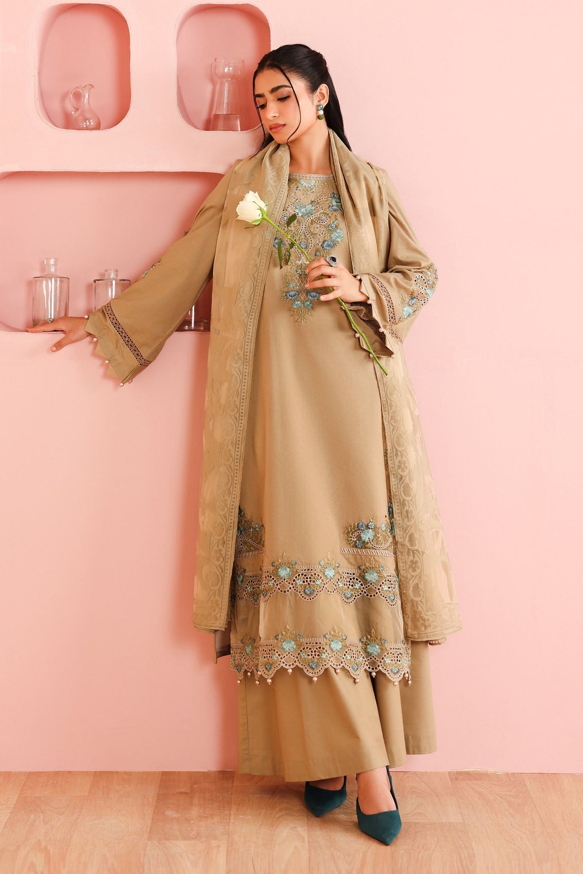 Maria B | Luxury Winter Pret 25 | DW-PF25-03-Coffee by Maria B - Designer Dress  - Type : Ladies Clothes - Available at Libayah - 100% Original 