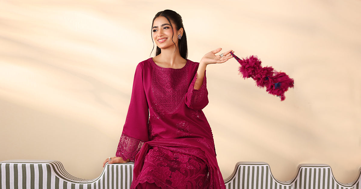 Maria B | Luxury Winter Pret 25 | DW-PF25-07-Maroon by Maria B - Designer Dress  - Type : Ladies Clothes - Available at Libayah - 100% Original 