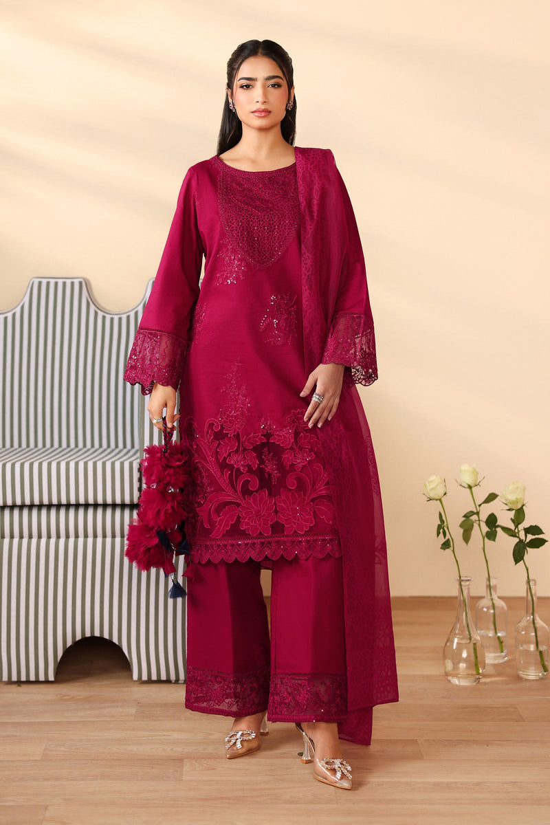 Maria B | Luxury Winter Pret 25 | DW-PF25-07-Maroon by Maria B - Designer Dress  - Type : Ladies Clothes - Available at Libayah - 100% Original 
