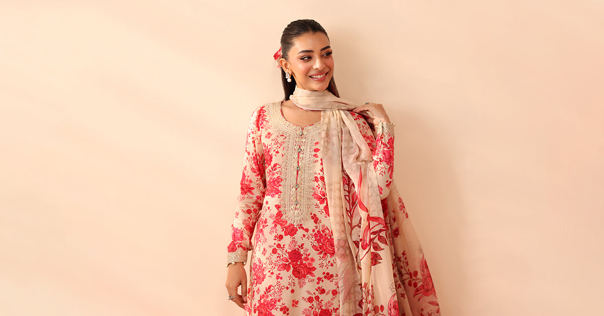Maria B | Luxury Winter Pret 25 | DW-PF25-63-Pink by Maria B - Designer Dress  - Type : Ladies Clothes - Available at Libayah - 100% Original 