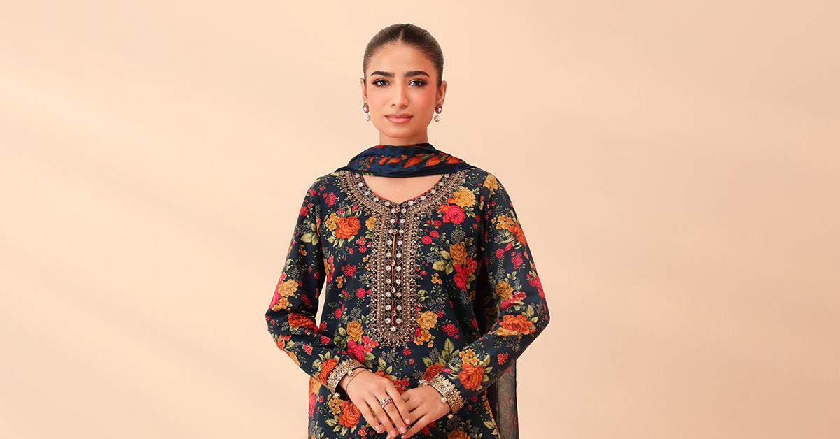 Maria B | Luxury Winter Pret 25 | DW-PF25-63-Teal by Maria B - Designer Dress  - Type : Ladies Clothes - Available at Libayah - 100% Original 