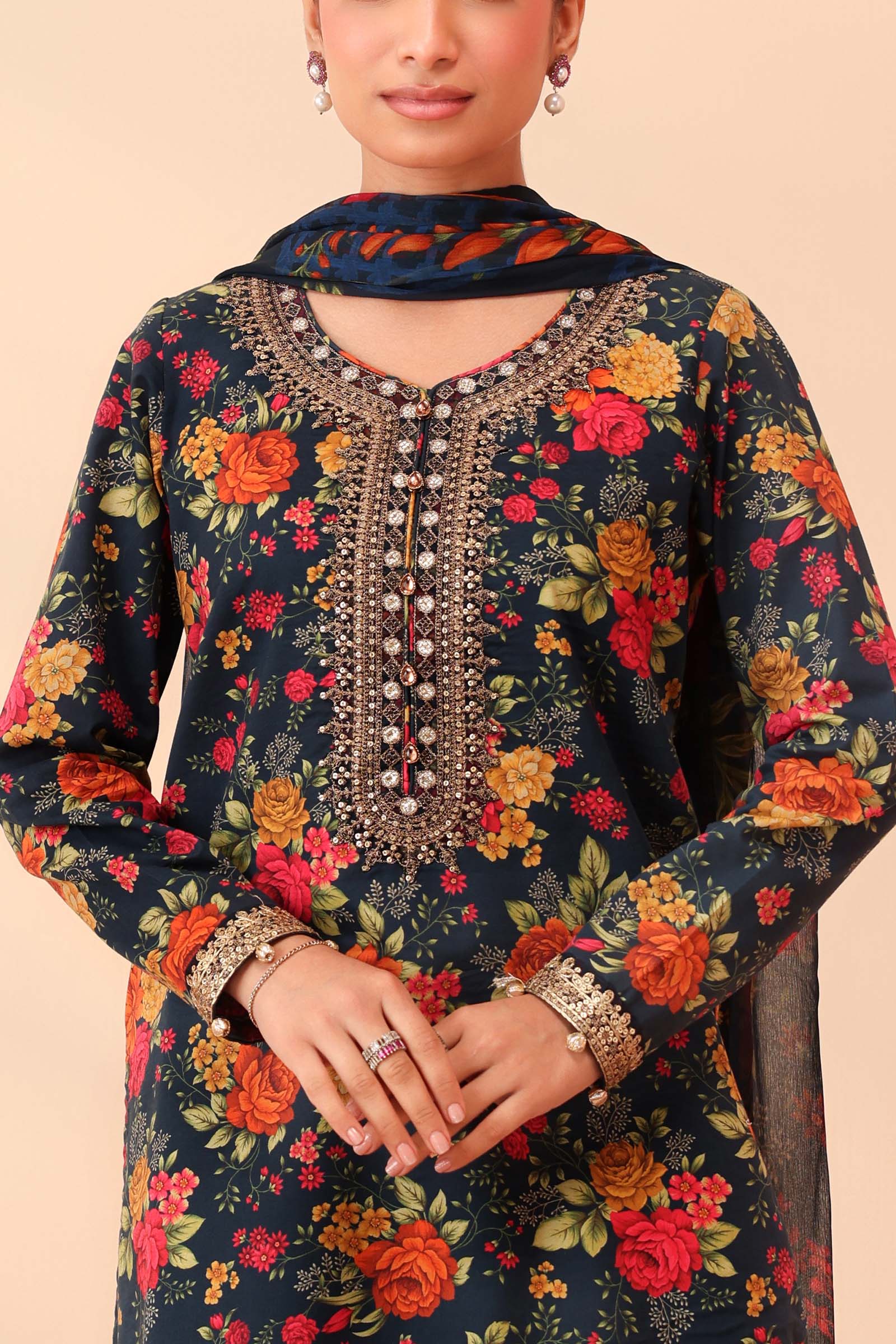 Maria B | Pre Fall Dresses | 3 Piece Embroidered Lawn Suit Deep Teal Green by Maria B - Designer Dress  - Type : Ladies Clothes - Available at Libayah - 100% Original 