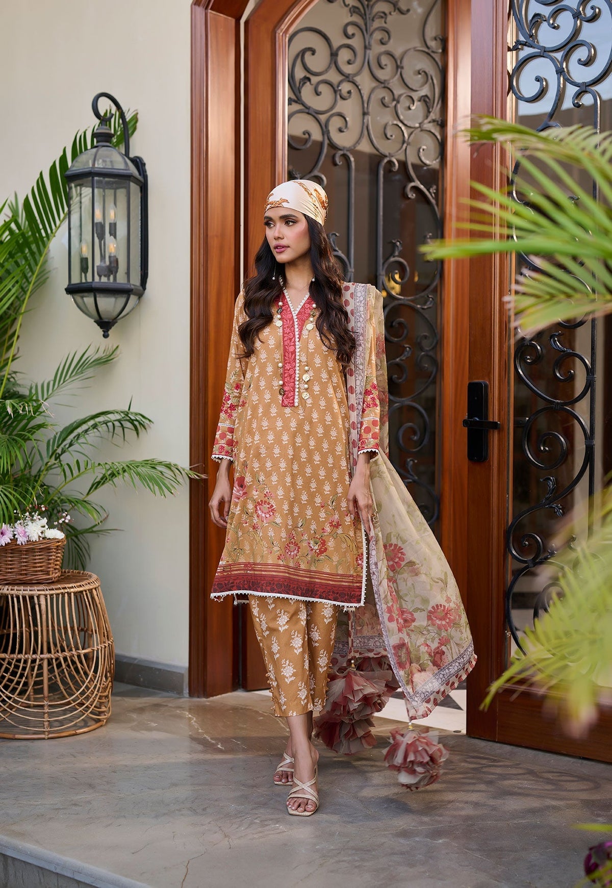 Dhanak | Lawn Collection SS-24 | 3182-Mustard by Dhanak - Designer Dress - Type: Ladies Clothes - Available at Libayah - 100% Original
