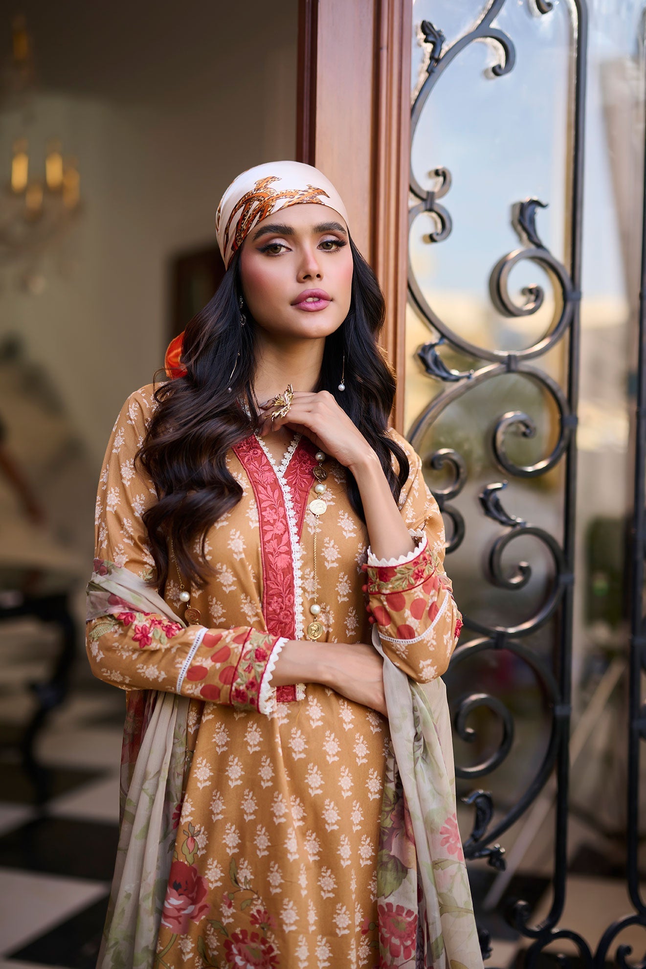 Dhanak | Lawn Collection SS-24 | 3182-Mustard by Dhanak - Designer Dress - Type: Ladies Clothes - Available at Libayah - 100% Original