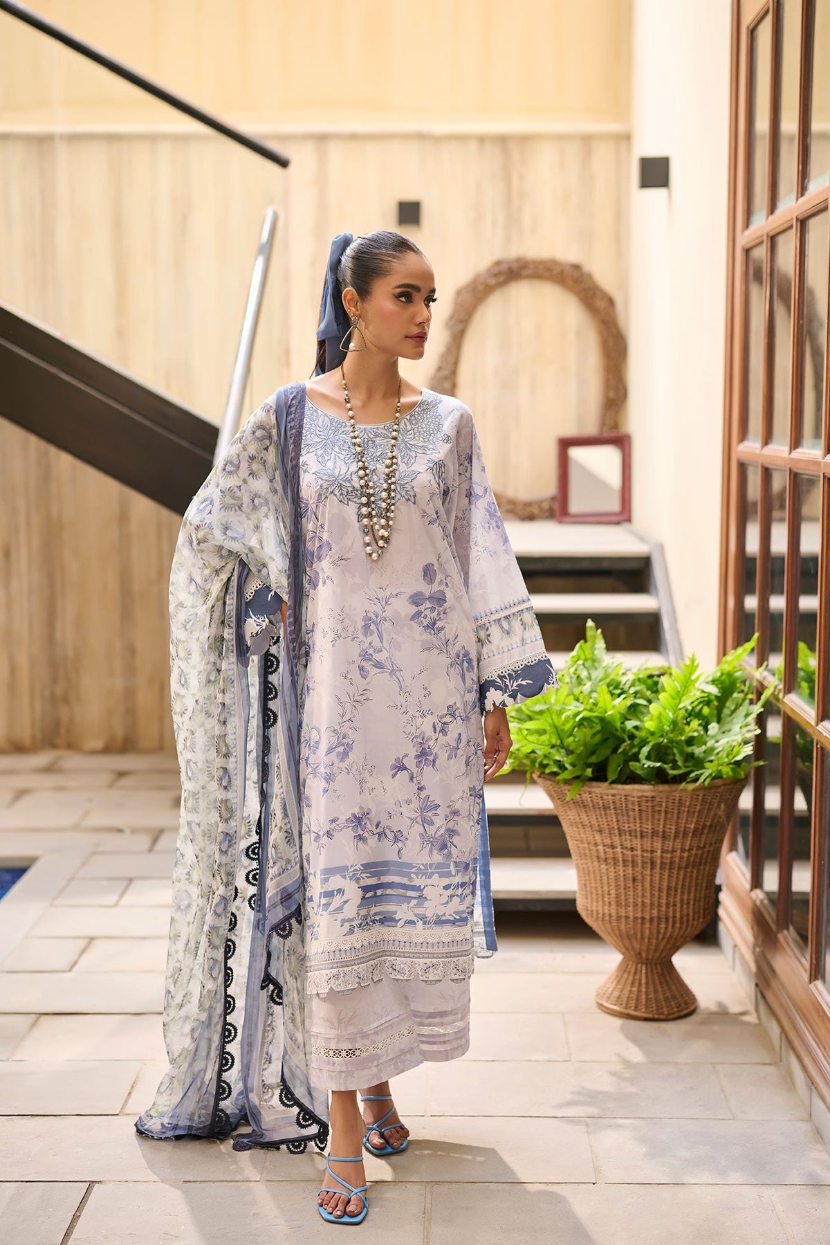 Dhanak | Lawn Collection SS-24 | 3185-Sky Blue by Dhanak - Designer Dress - Type: Ladies Clothes - Available at Libayah - 100% Original
