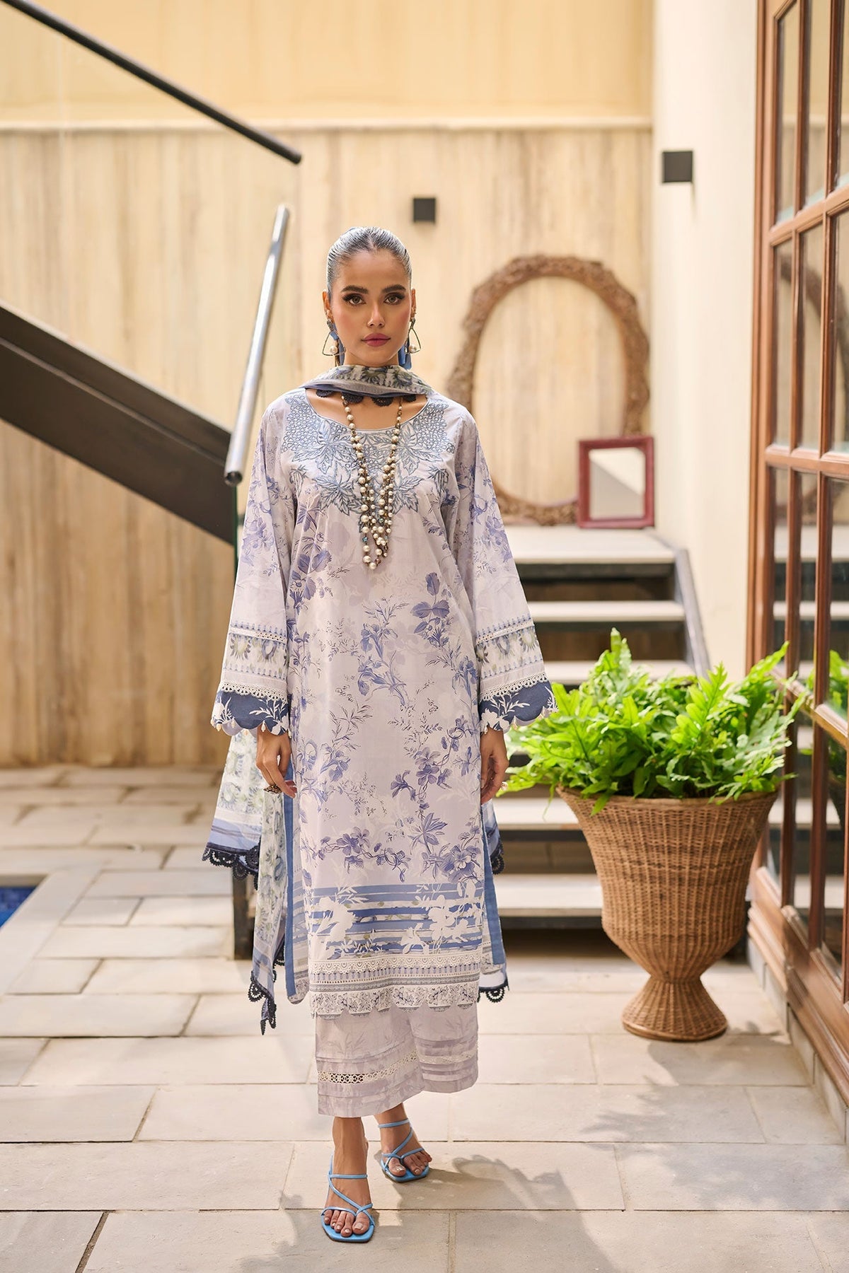 Dhanak | Lawn Collection SS-24 | 3185-Sky Blue by Dhanak - Designer Dress - Type: Ladies Clothes - Available at Libayah - 100% Original