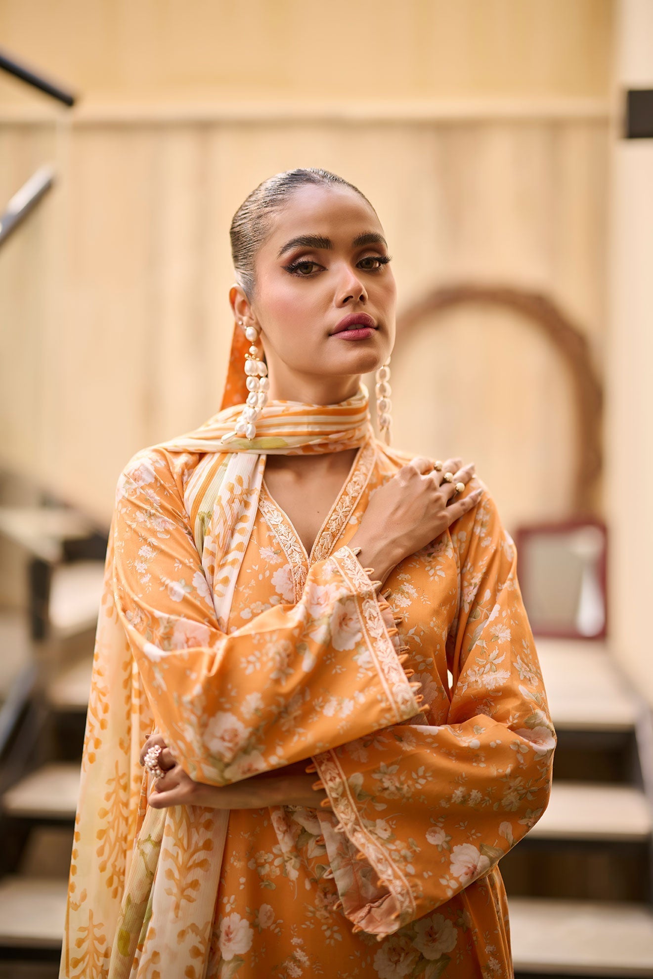 Dhanak | Lawn Collection SS-24 | 3190-Orange by Dhanak - Designer Dress - Type: Ladies Clothes - Available at Libayah - 100% Original