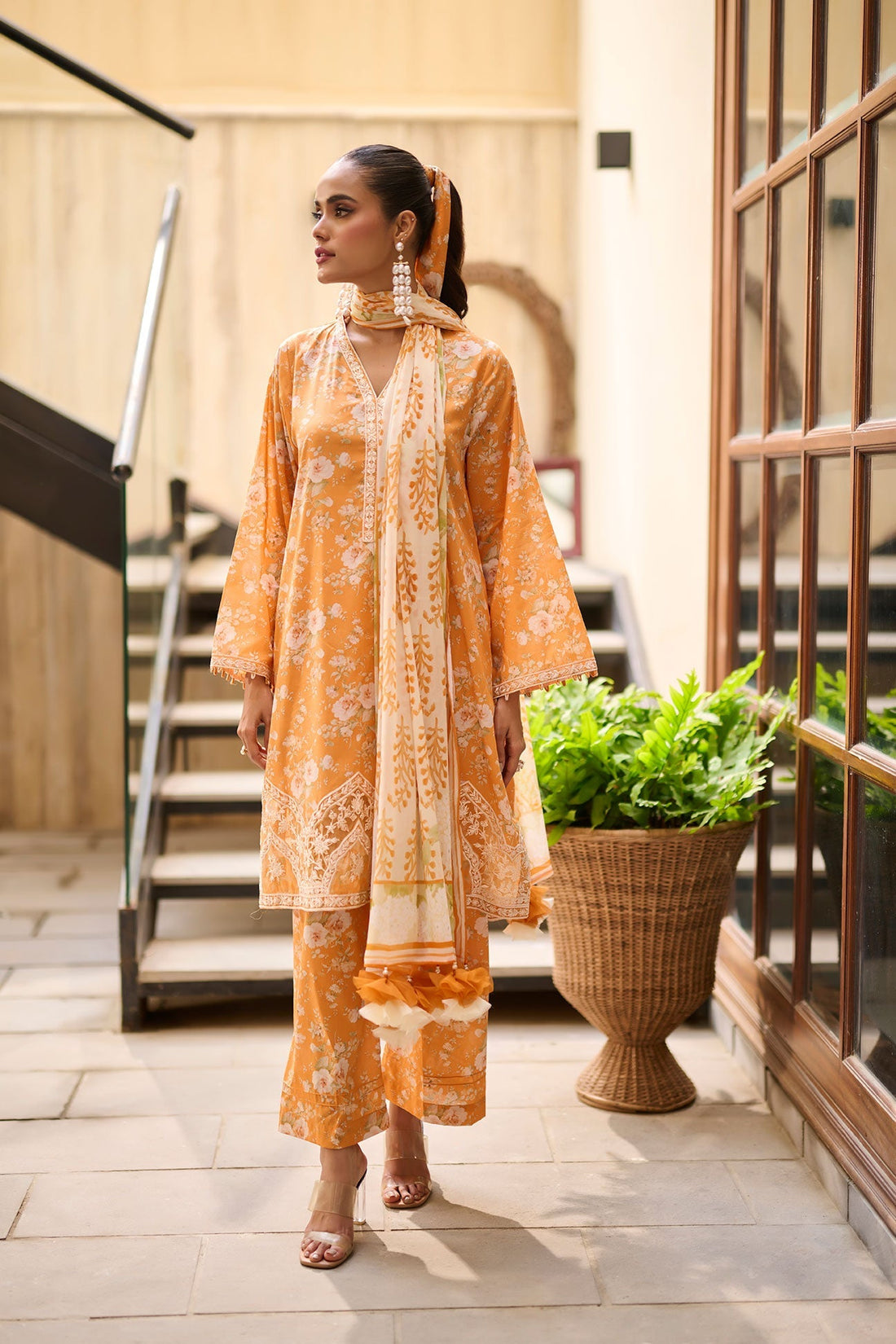 Dhanak | Lawn Collection SS-24 | 3190-Orange by Dhanak - Designer Dress - Type: Ladies Clothes - Available at Libayah - 100% Original