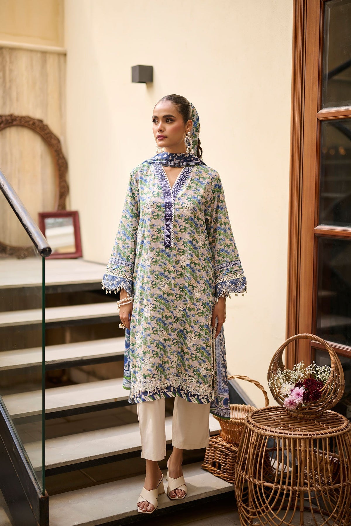 Dhanak | Lawn Collection SS-24 | 3181-Green Floral by Dhanak - Designer Dress - Type: Ladies Clothes - Available at Libayah - 100% Original