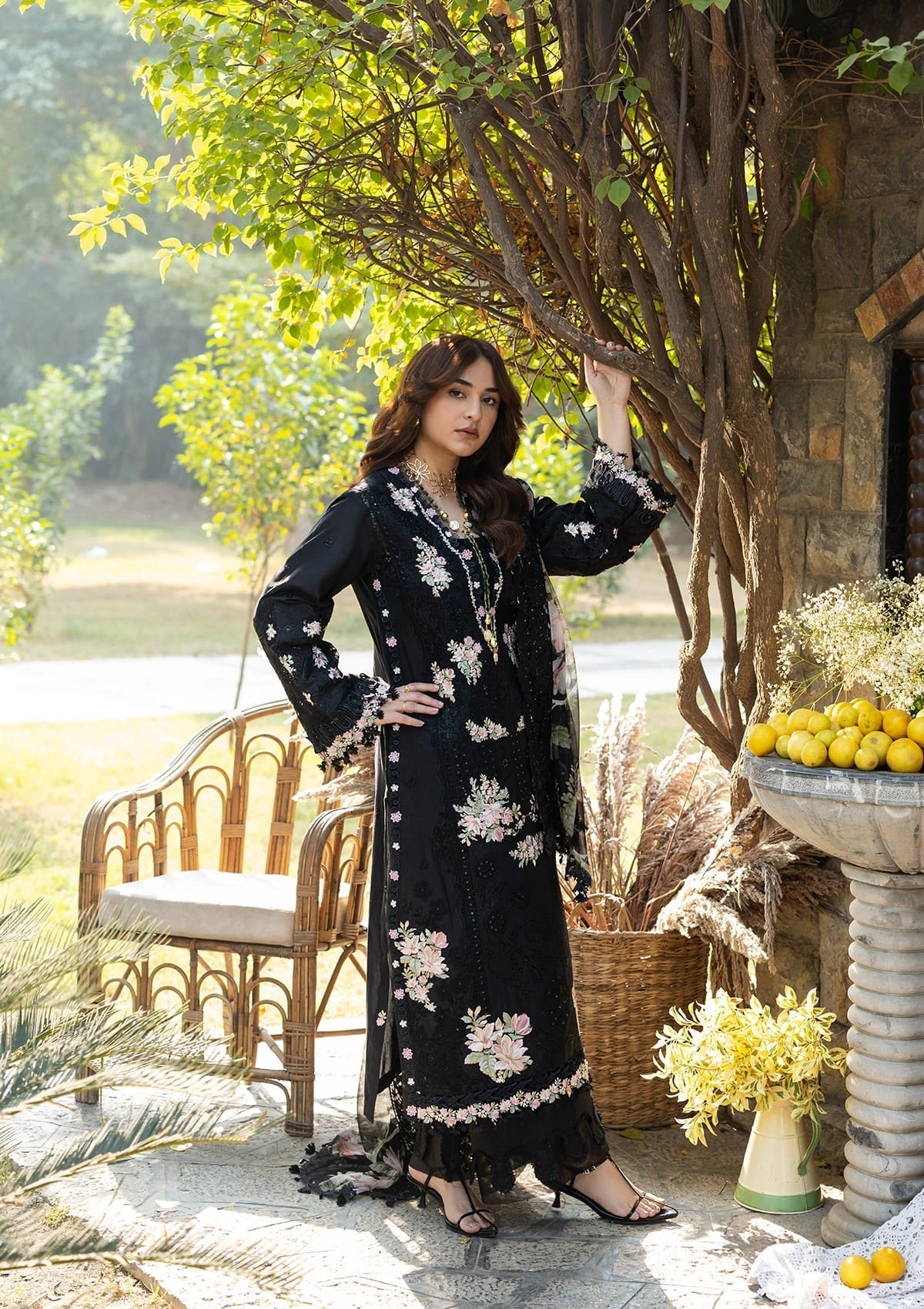 Elaf Premium | Luxury Lawn 26 | ELY-2B MIDNIGHT BLOSSOM - by Libayah - Registered Vendor of : Elaf Premium - 100% Original Designer Dress