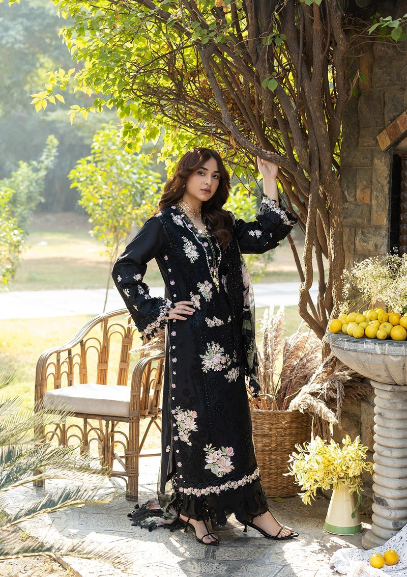 Elaf Premium | Luxury Lawn 26 | ELY-2B MIDNIGHT BLOSSOM - by Libayah - Registered Vendor of : Elaf Premium - 100% Original Designer Dress