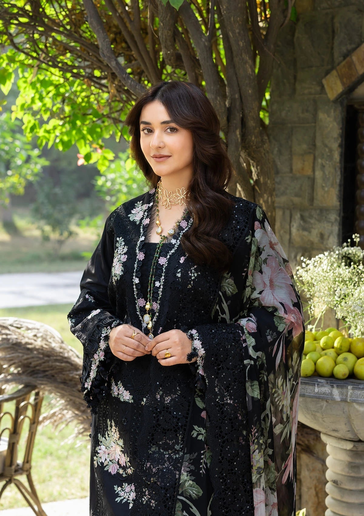 Elaf Premium | Luxury Lawn 26 | ELY-2B MIDNIGHT BLOSSOM - by Libayah - Registered Vendor of : Elaf Premium - 100% Original Designer Dress