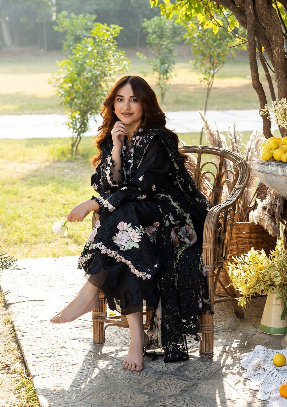 Elaf Premium | Luxury Lawn 26 | ELY-2B MIDNIGHT BLOSSOM - by Libayah - Registered Vendor of : Elaf Premium - 100% Original Designer Dress