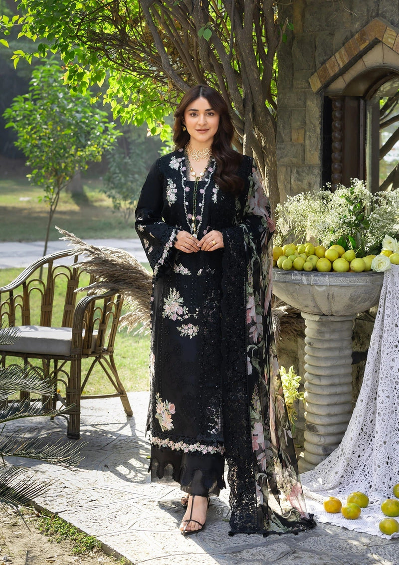 Elaf Premium | Luxury Lawn 26 | ELY-2B MIDNIGHT BLOSSOM - by Libayah - Registered Vendor of : Elaf Premium - 100% Original Designer Dress