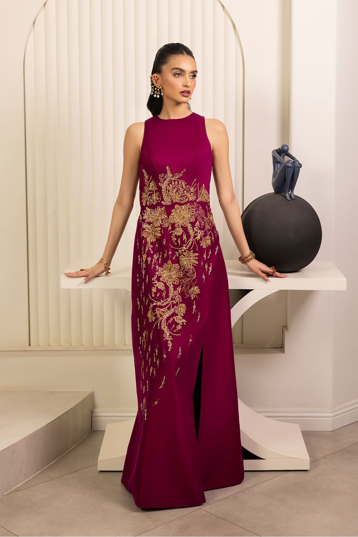 Erum Khan | Elan Formals |Mulberry Gold by Erum Khan - Designer Dress  - Type : Ladies Clothes - Available at Libayah - 100% Original 