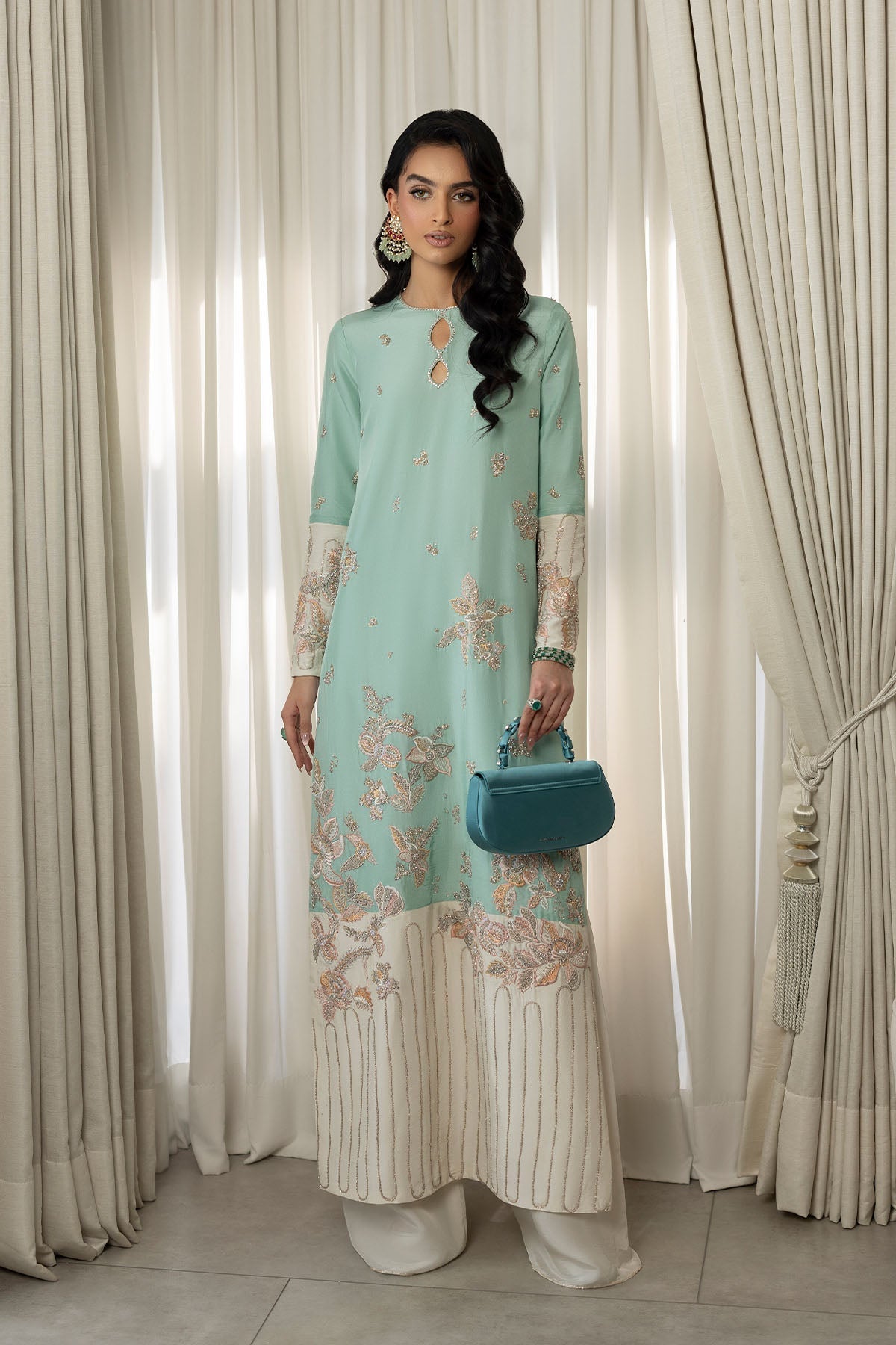 Erum Khan | Elan Formals | Mint Bloom by Erum Khan - Designer Dress  - Type : Ladies Clothes - Available at Libayah - 100% Original 