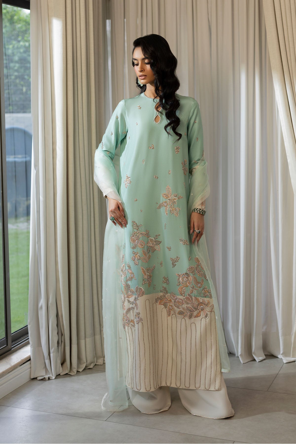 Erum Khan | Elan Formals | Mint Bloom by Erum Khan - Designer Dress  - Type : Ladies Clothes - Available at Libayah - 100% Original 