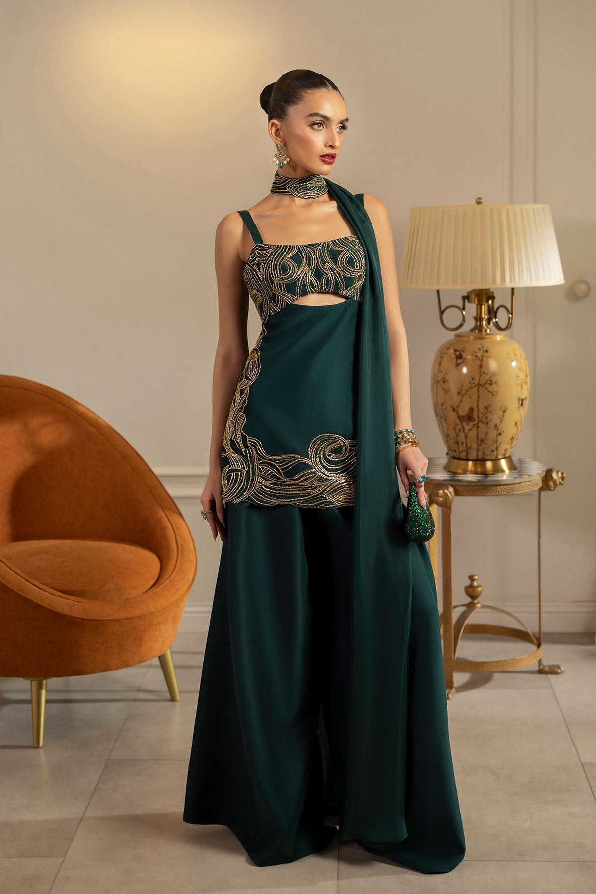 Erum Khan | Elan Formals | Emerald Noir by Erum Khan - Designer Dress  - Type : Ladies Clothes - Available at Libayah - 100% Original 